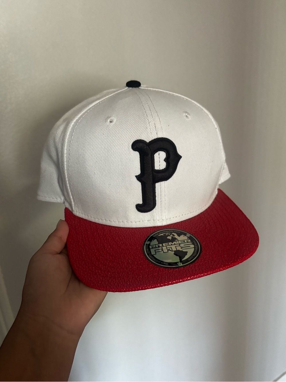 Premier Fits Headwear Mens Baseball Wool Hat Adjustable Leather Strap White Red
